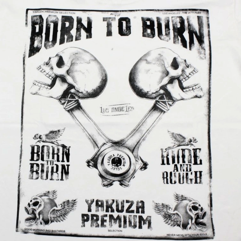 Tričko Yakuza Premium Rude a Rough Born to Burn - Los Angeles biele