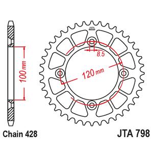 Hliníková reťazová rozeta JT JTA 798-51BLK 51T, 428 čierna