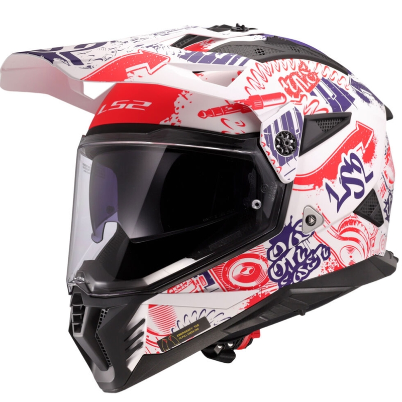 Enduro helma na motorku LS2 MX702 Pioneer II Fantasy bielo-červeno-modrá