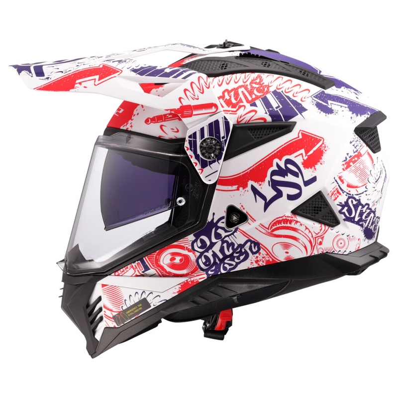 Enduro helma na motorku LS2 MX702 Pioneer II Fantasy bielo-červeno-modrá