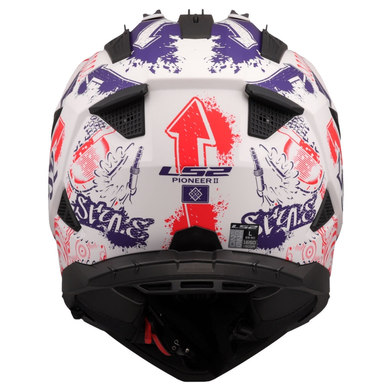 Enduro helma na motorku LS2 MX702 Pioneer II Fantasy bielo-červeno-modrá