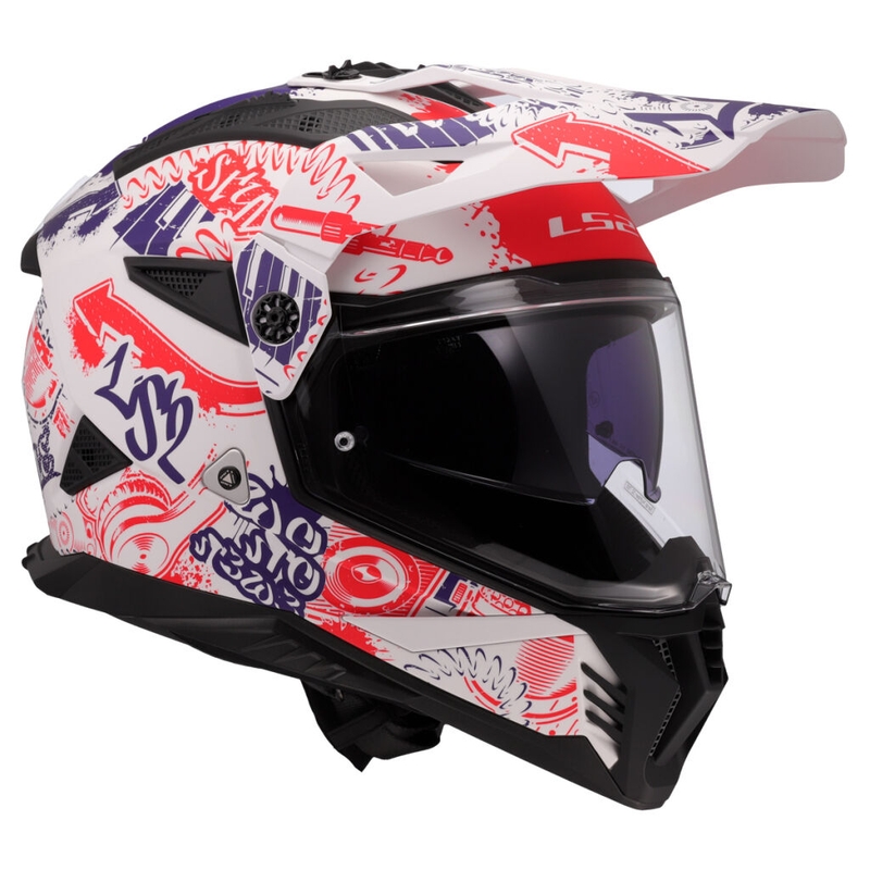 Enduro helma na motorku LS2 MX702 Pioneer II Fantasy bielo-červeno-modrá