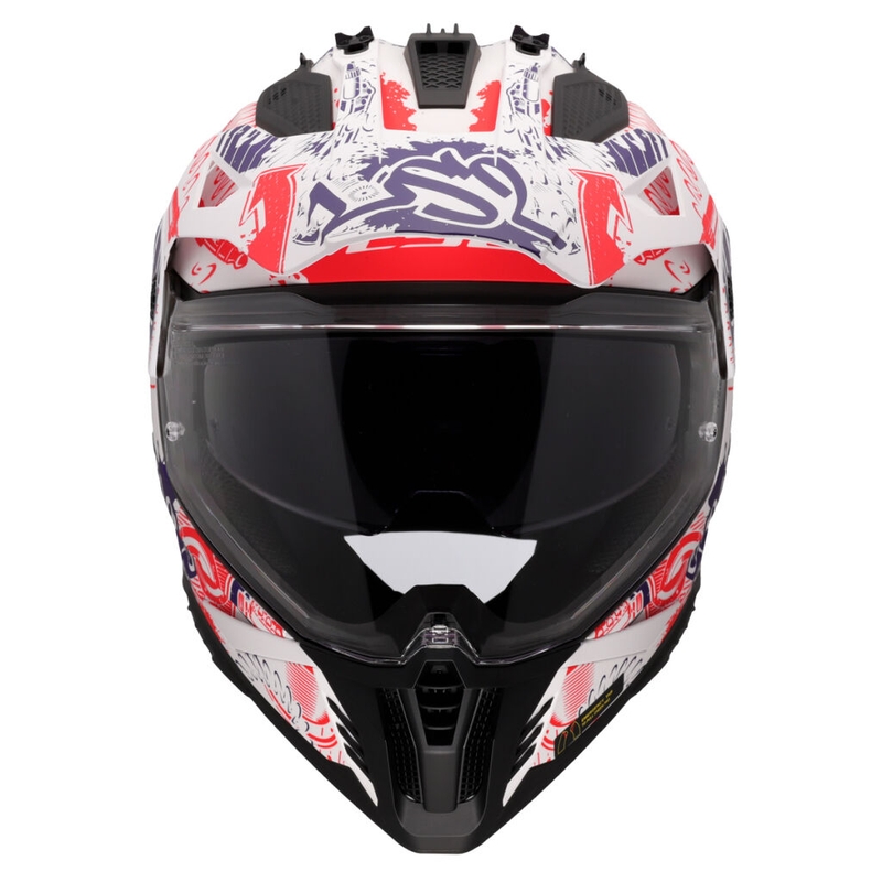 Enduro helma na motorku LS2 MX702 Pioneer II Fantasy bielo-červeno-modrá