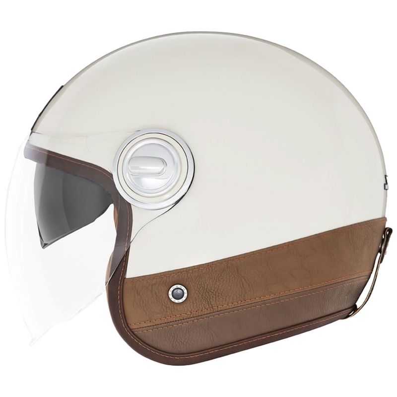 Otvorená helma na motorku NOX PREMIUM Heritage krémovo biela s hnedou kožou