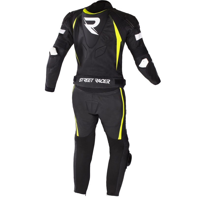 Kožená kombinéza na motorku Street Racer Fast Track 2.1 čierno-fluo žlto-biela