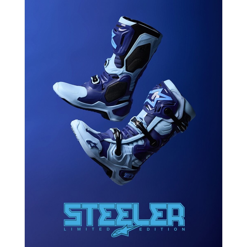 Topánky na motorku Alpinestars Tech 10 limitovaná edícia Steelers modro-svetlo modrá