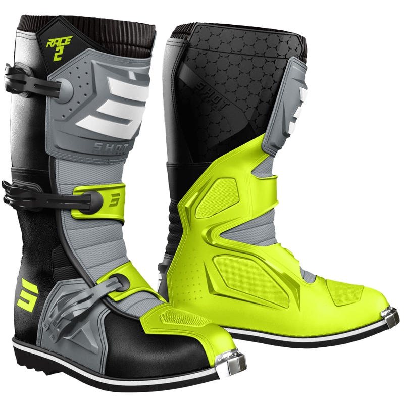 Motokrosové topánky Shot Race 2 čierno-šedo-fluo žlté