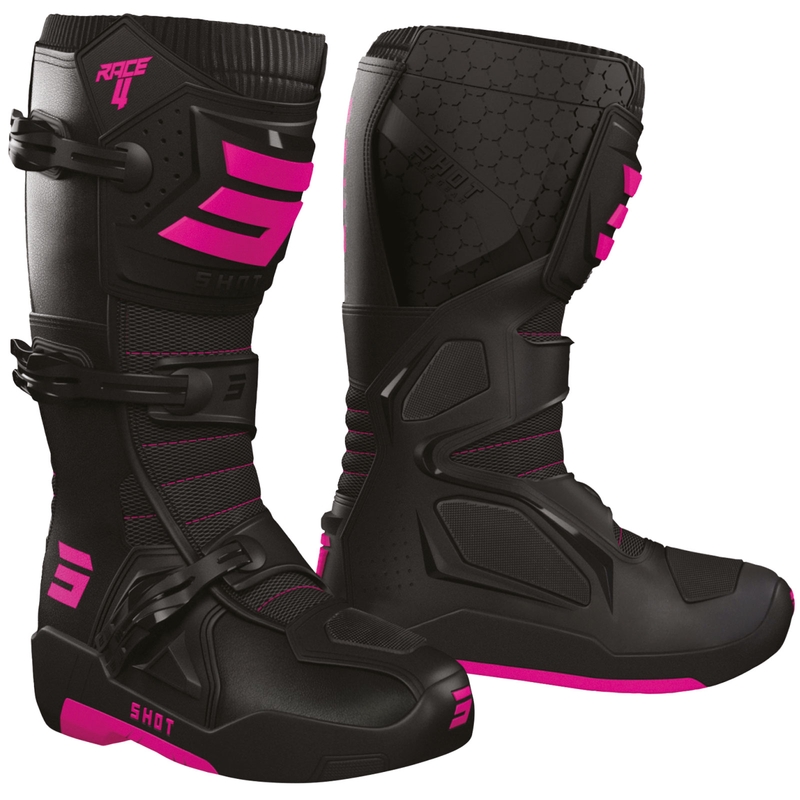 Motokrosové topánky Shot Race 4 čierno-fluo ružové