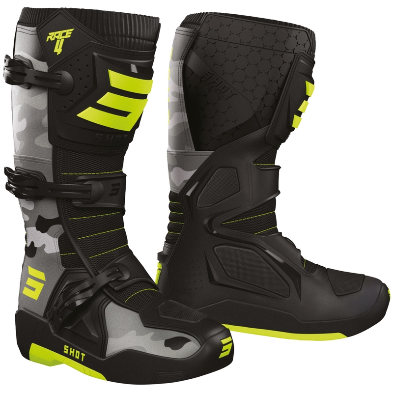 Vysoké čižmy na motocykel Shot Race 4 camo-fluorescenčno žlté