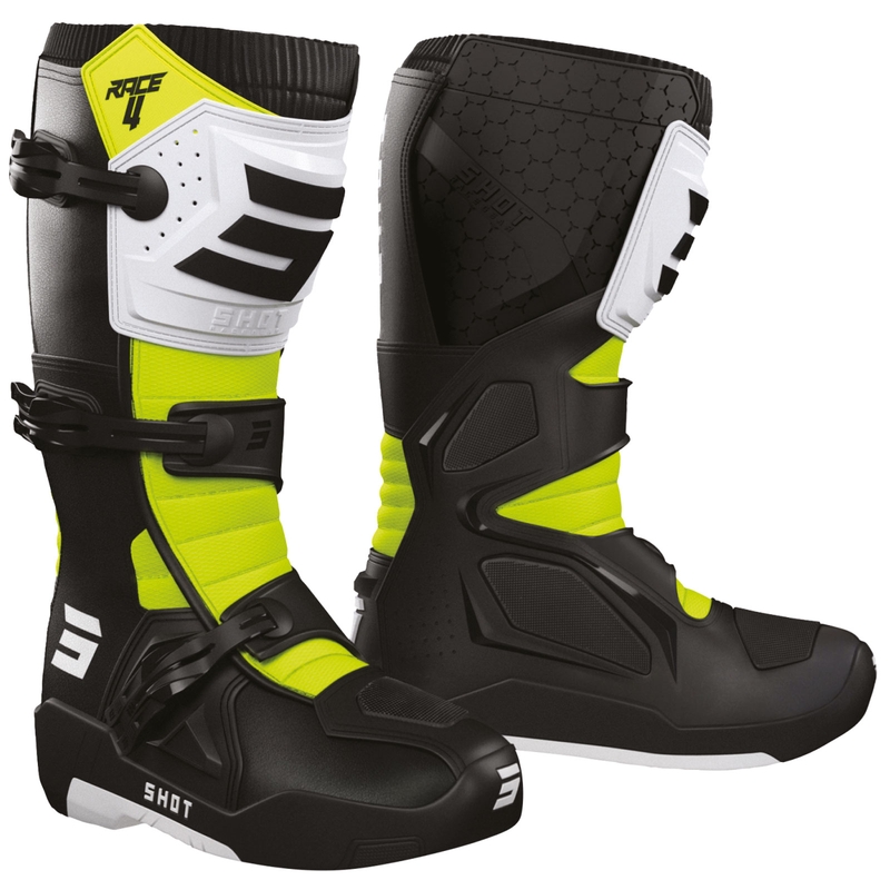 Motokrosové topánky Shot Race 4 čierno-bielo-fluo žlté