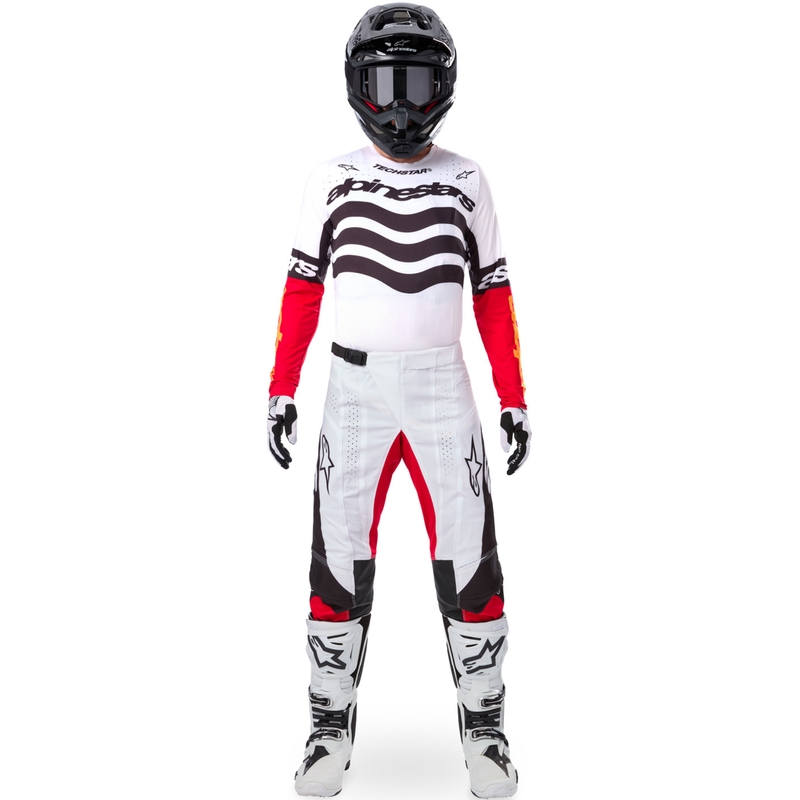 Motokrosový dres Alpinestars Techstar limitovaná edícia Deep čierno-bielo-fluo červeno-oranžový