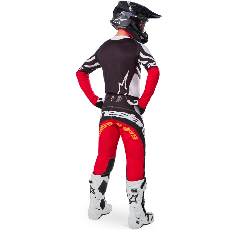 Motokrosový dres Alpinestars Techstar limitovaná edícia Deep čierno-bielo-fluo červeno-oranžový