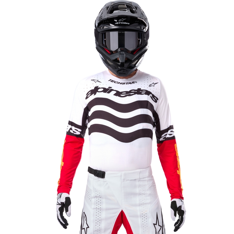 Motokrosový dres Alpinestars Techstar limitovaná edícia Deep čierno-bielo-fluo červeno-oranžový