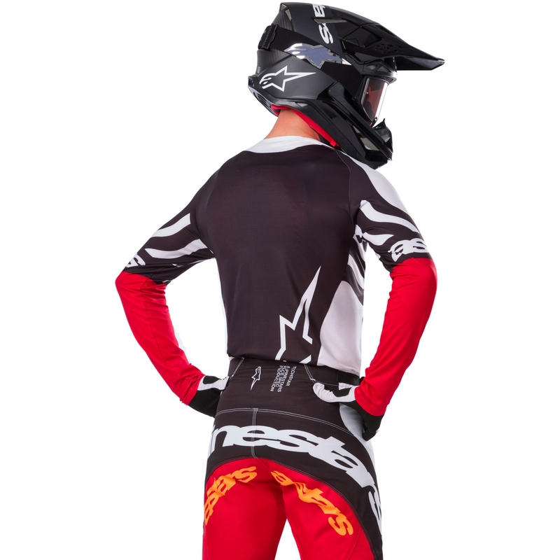 Motokrosový dres Alpinestars Techstar limitovaná edícia Deep čierno-bielo-fluo červeno-oranžový