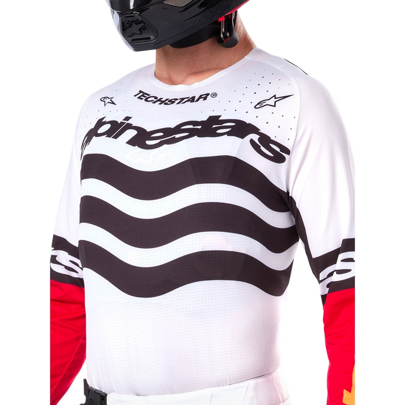 Motokrosový dres Alpinestars Techstar limitovaná edícia Deep čierno-bielo-fluo červeno-oranžový
