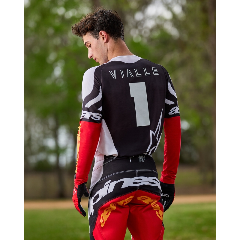 Motokrosový dres Alpinestars Techstar limitovaná edícia Deep čierno-bielo-fluo červeno-oranžový