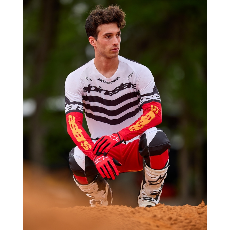 Motokrosový dres Alpinestars Techstar limitovaná edícia Deep čierno-bielo-fluo červeno-oranžový