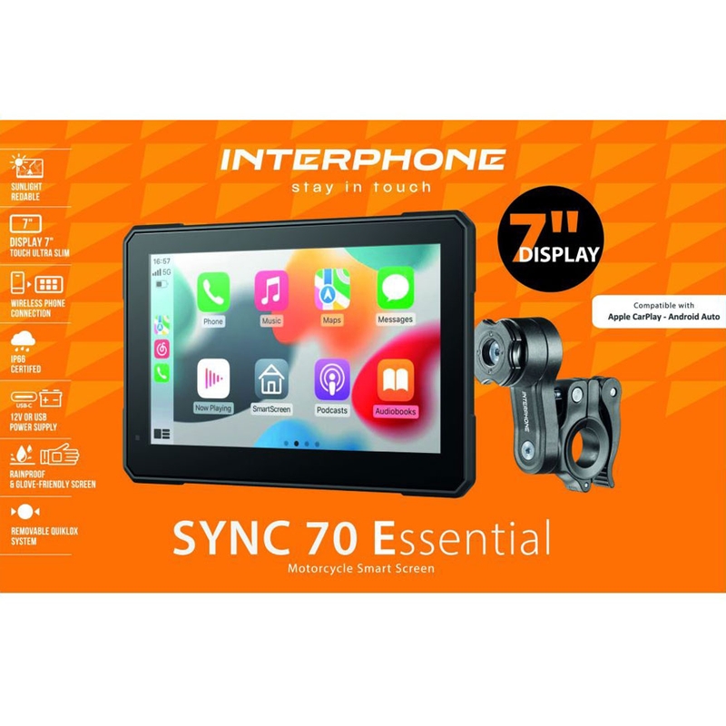 Displej Interphone SYNC70 ESSENTIAL Apple CarPlay a Android Auto pre motocykle