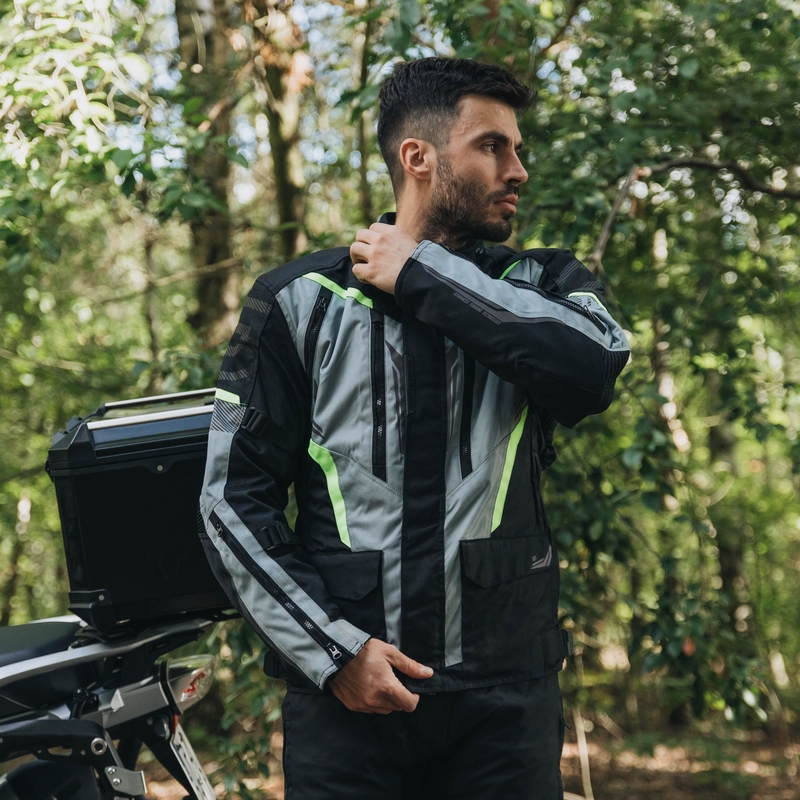 Bunda na motocykel Ozone Tour III čierno-šedo-fluorescenčno žltá