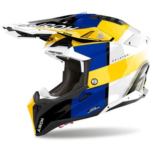 Motokrosová prilba Airoh Aviator 3 Monarch modro-žltá lesklá