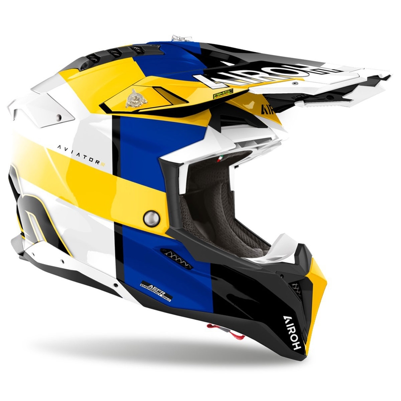 Motokrosová prilba Airoh Aviator 3 Monarch modro-žltá lesklá