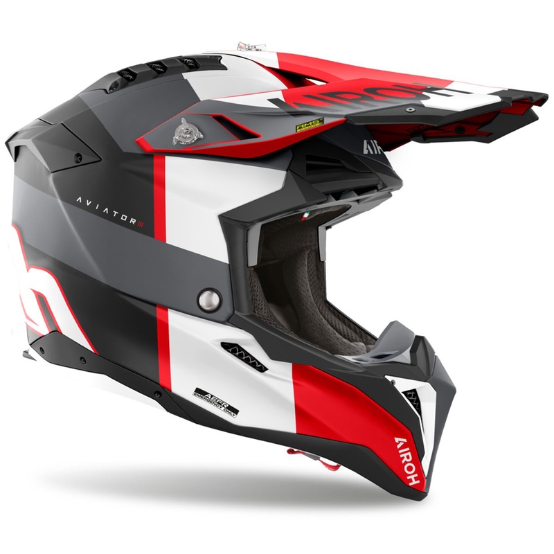 Motokrosová prilba Airoh Aviator 3 Monarch šedo-červená matná