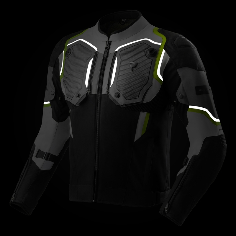 Bunda na motocykel Rebelhorn Borg II čierno-šedo-fluorescenčno žltá
