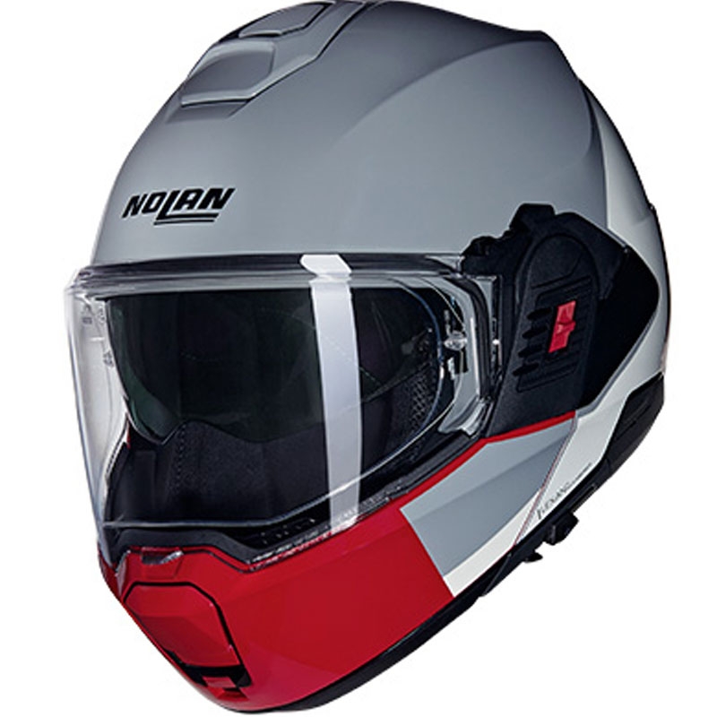 Preklápacia helma na motorku Nolan N120-1 Grafo N-COM 349 sivo-bielo-červená