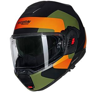 Preklápacia helma na motorku Nolan N120-1 Omocromo N-COM 345 čierno-oranžovo-zelená
