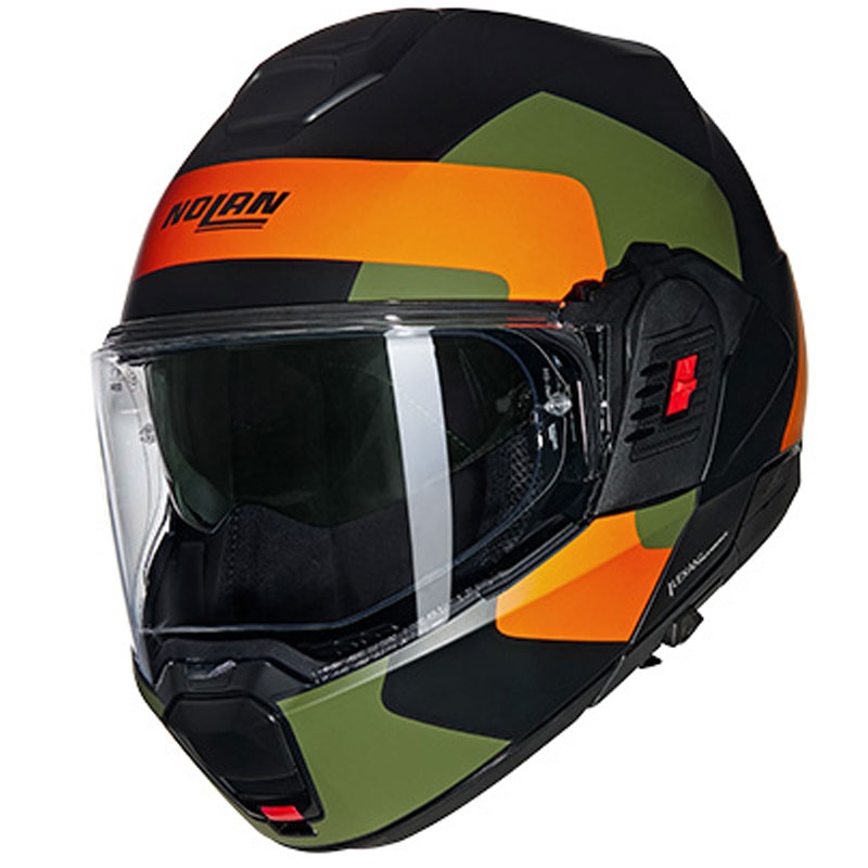 Preklápacia helma na motorku Nolan N120-1 Omocromo N-COM 345 čierno-oranžovo-zelená