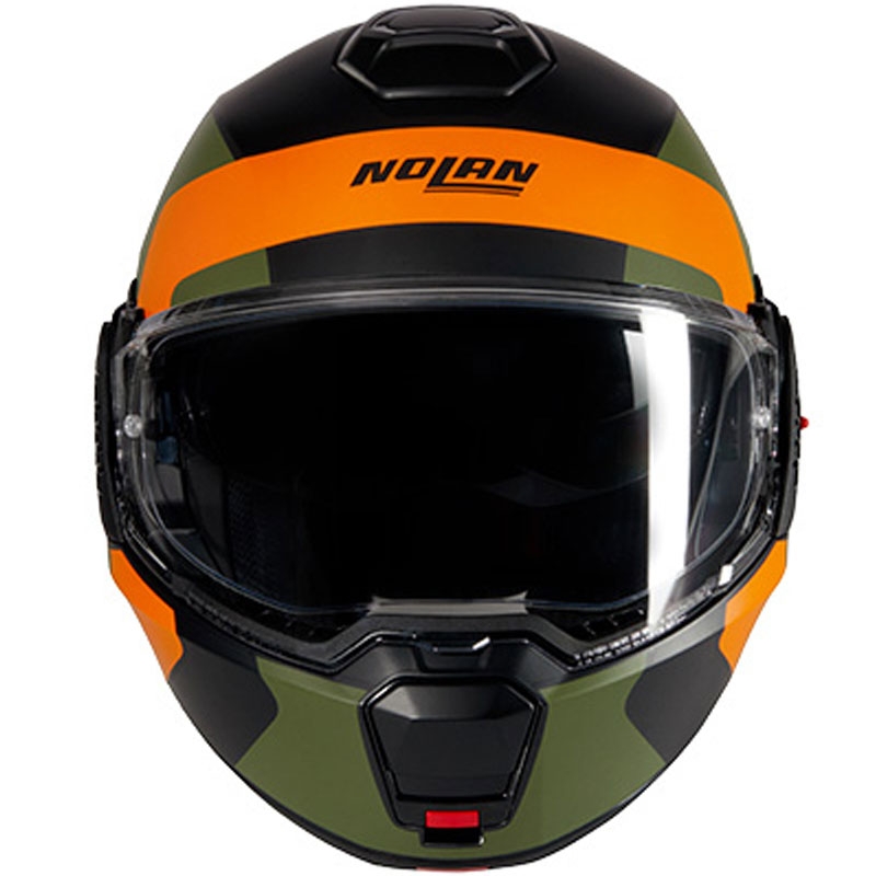 Preklápacia helma na motorku Nolan N120-1 Omocromo N-COM 345 čierno-oranžovo-zelená