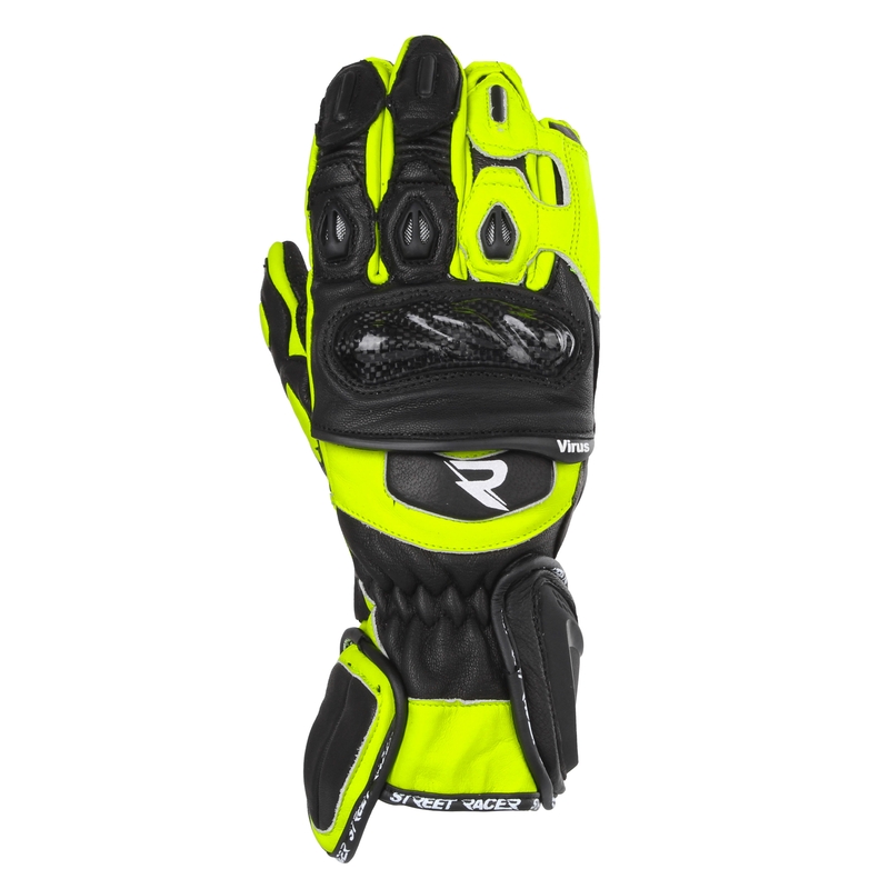 Rukavice na motorku Street Racer Virus 2 čierno-fluo žlté - II. akosť