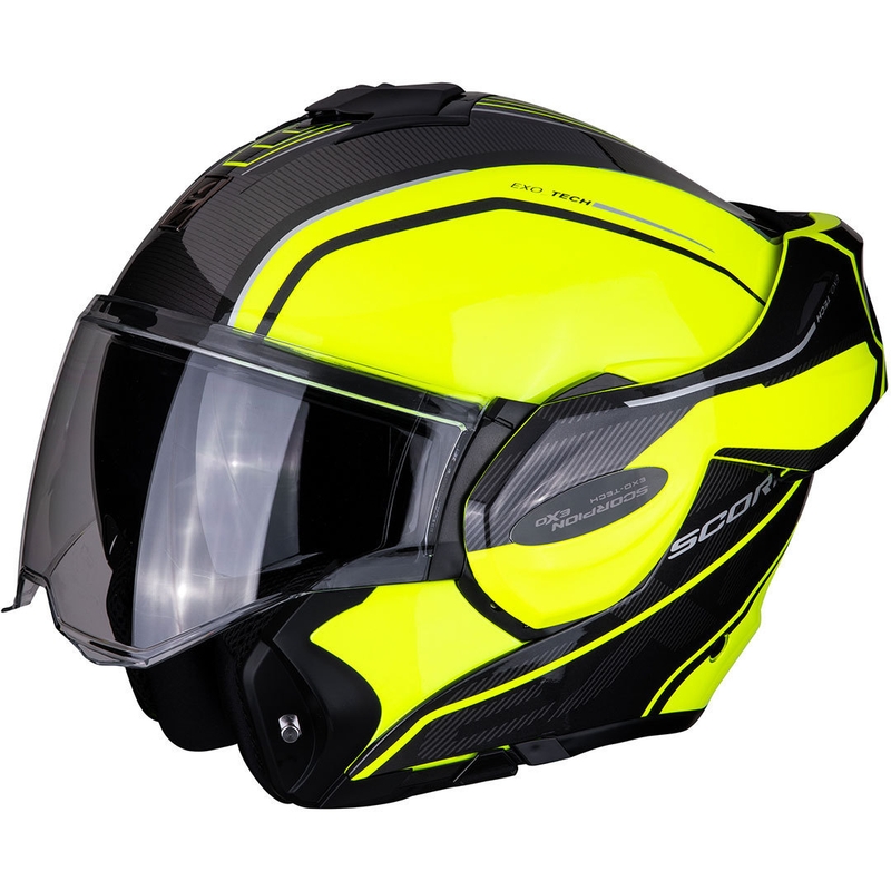 Preklápacia prilba Scorpion EXO-TECH Time-Off fluorescenčno žlto-strieborná výpredaj