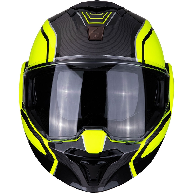 Preklápacia prilba Scorpion EXO-TECH Time-Off fluorescenčno žlto-strieborná výpredaj
