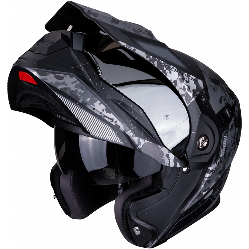 Odklápacia enduro prilba Scorpion ADX-1 Battleflage čierno-strieborná výpredaj