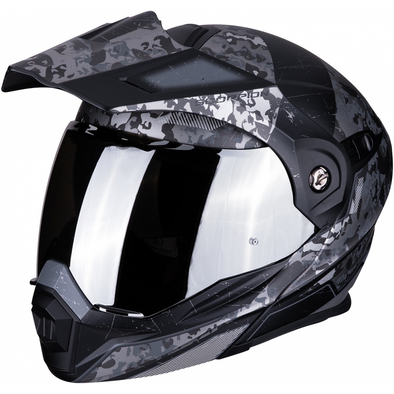 Odklápacia enduro prilba Scorpion ADX-1 Battleflage čierno-strieborná výpredaj