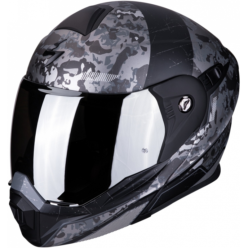 Odklápacia enduro prilba Scorpion ADX-1 Battleflage čierno-strieborná výpredaj