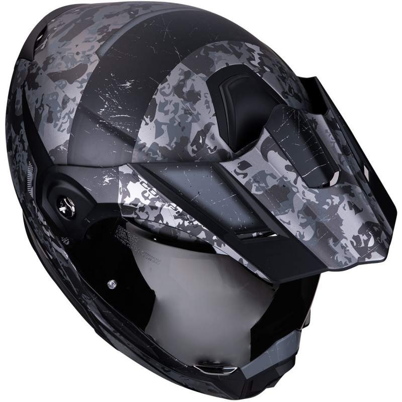Odklápacia enduro prilba Scorpion ADX-1 Battleflage čierno-strieborná výpredaj
