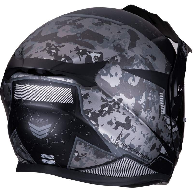 Odklápacia enduro prilba Scorpion ADX-1 Battleflage čierno-strieborná výpredaj