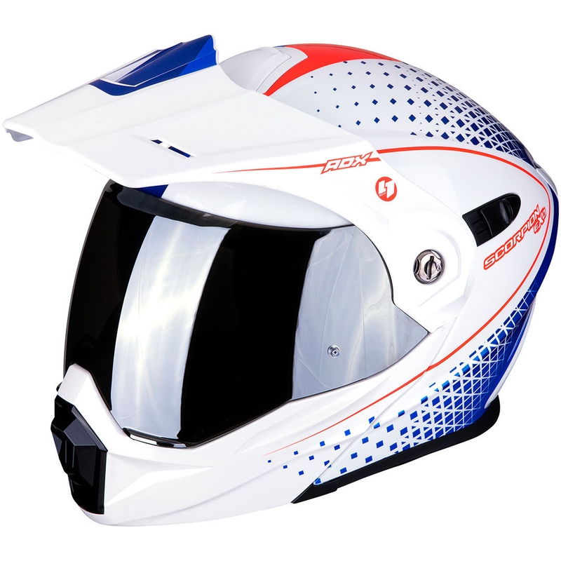 Odklápacia enduro prilba Scorpion ADX-1 Horizon bielo-červeno-modrá výpredaj