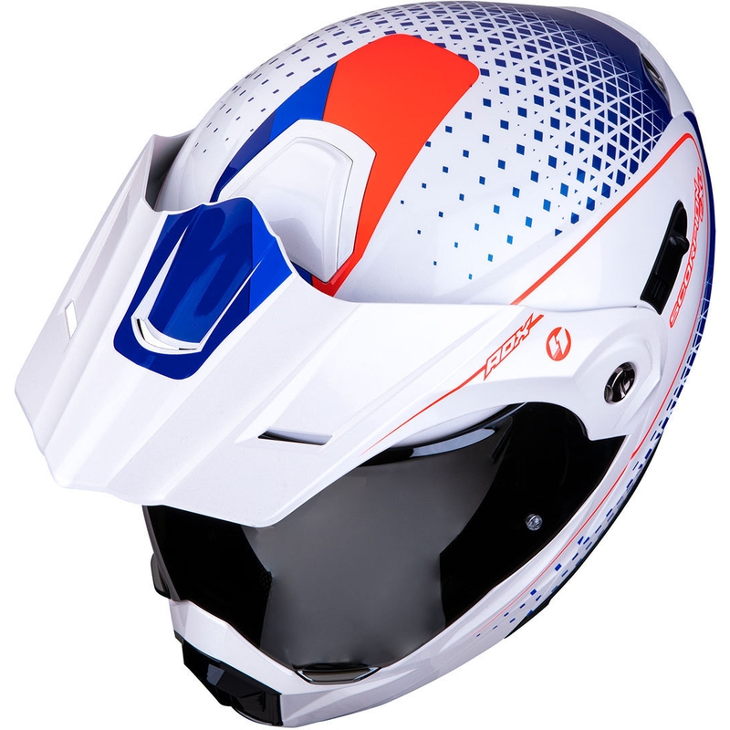 Odklápacia enduro prilba Scorpion ADX-1 Horizon bielo-červeno-modrá výpredaj