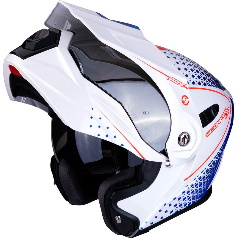 Odklápacia enduro prilba Scorpion ADX-1 Horizon bielo-červeno-modrá výpredaj