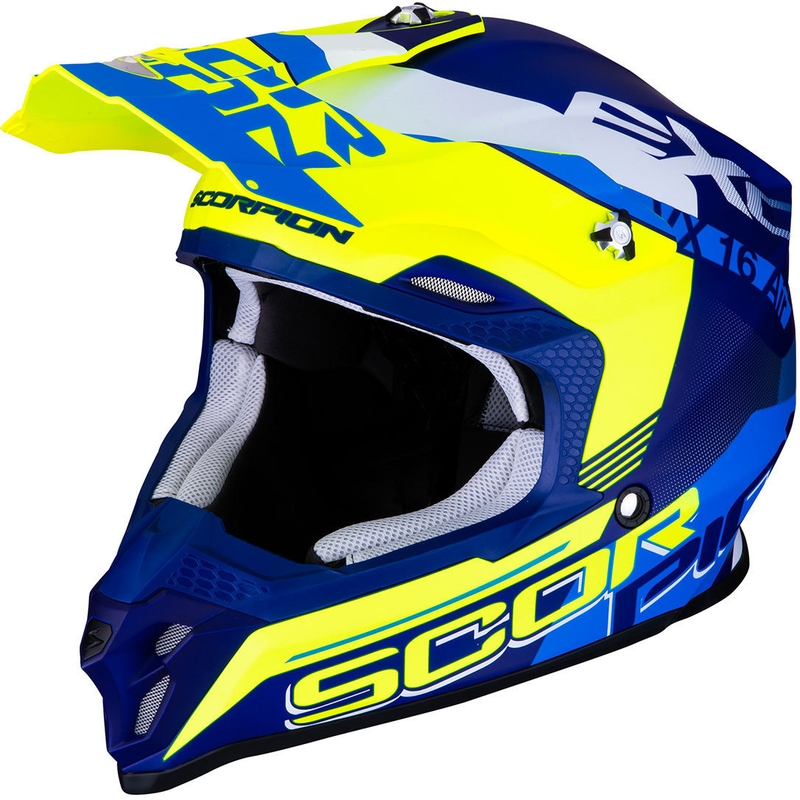 Motokrosová prilba Scorpion VX-16 Air Arhus modro-fluorescenčno žltá