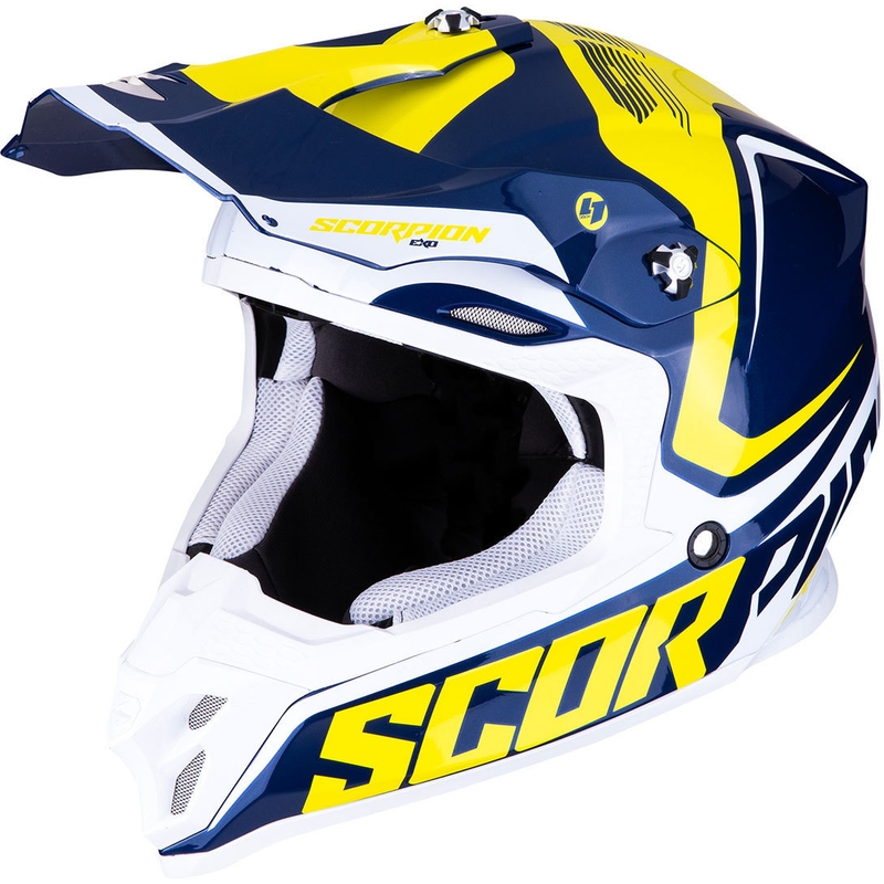 Motokrosová prilba Scorpion VX-16 Air Ernee modro-žlto-biela