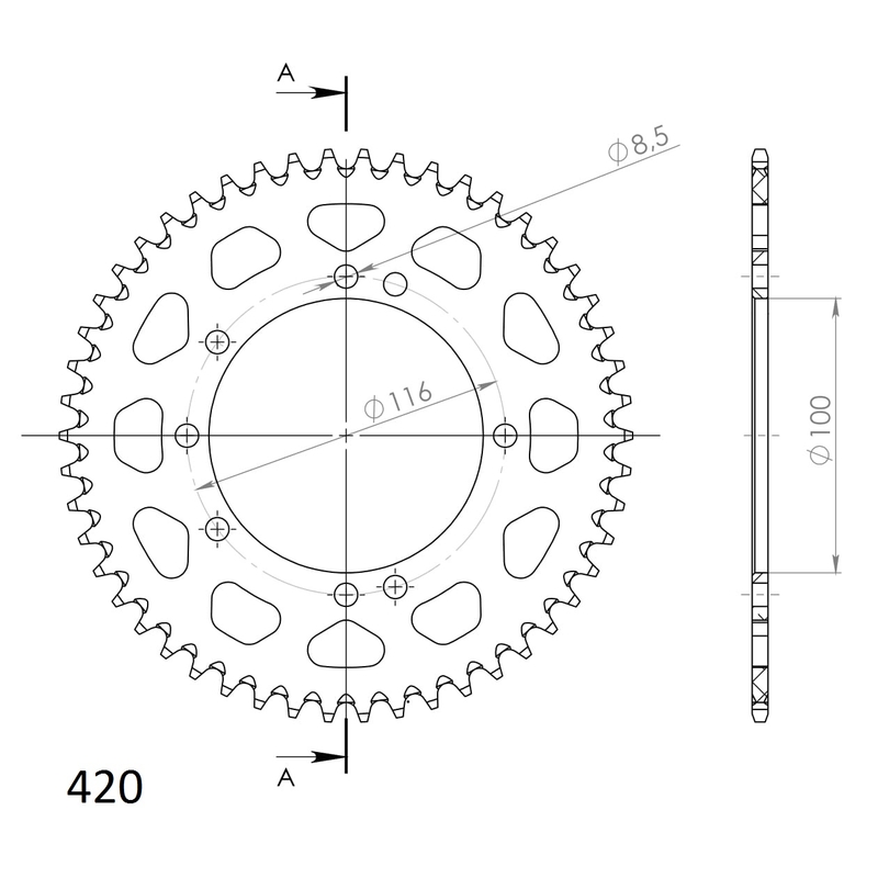 Rozeta  -hliník SUPERSPROX čierna 50T, 420