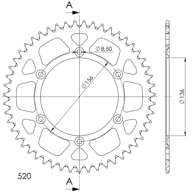 Rozeta  -hliník SUPERSPROX červené 51T, 520