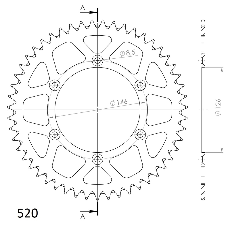 Rozeta  -hliník SUPERSPROX čierna 50T, 520