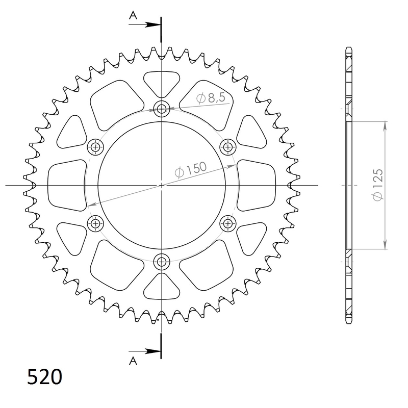 Rozeta  -hliník SUPERSPROX čierna 52T, 520