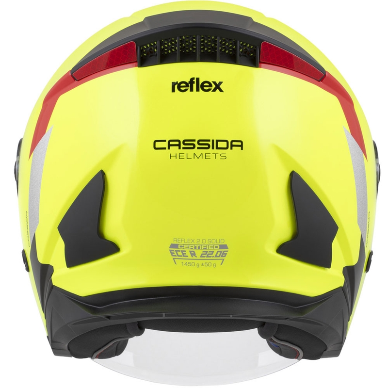 Otvorená helma na motorku Cassida Reflex 2.0 Safety fluo žlto-červeno-šedo-reflexná strieborná