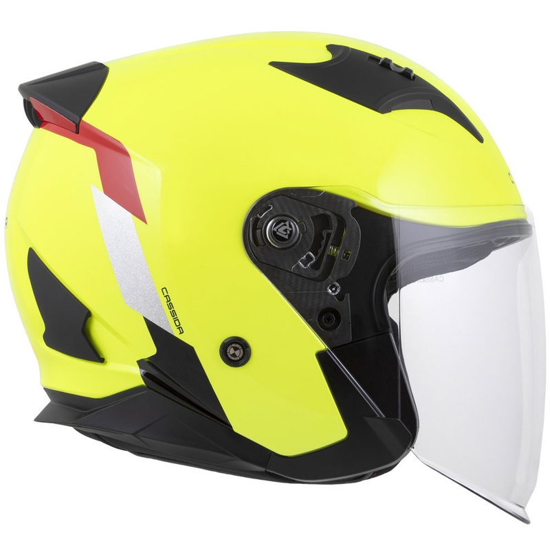 Otvorená helma na motorku Cassida Reflex 2.0 Safety fluo žlto-červeno-šedo-reflexná strieborná